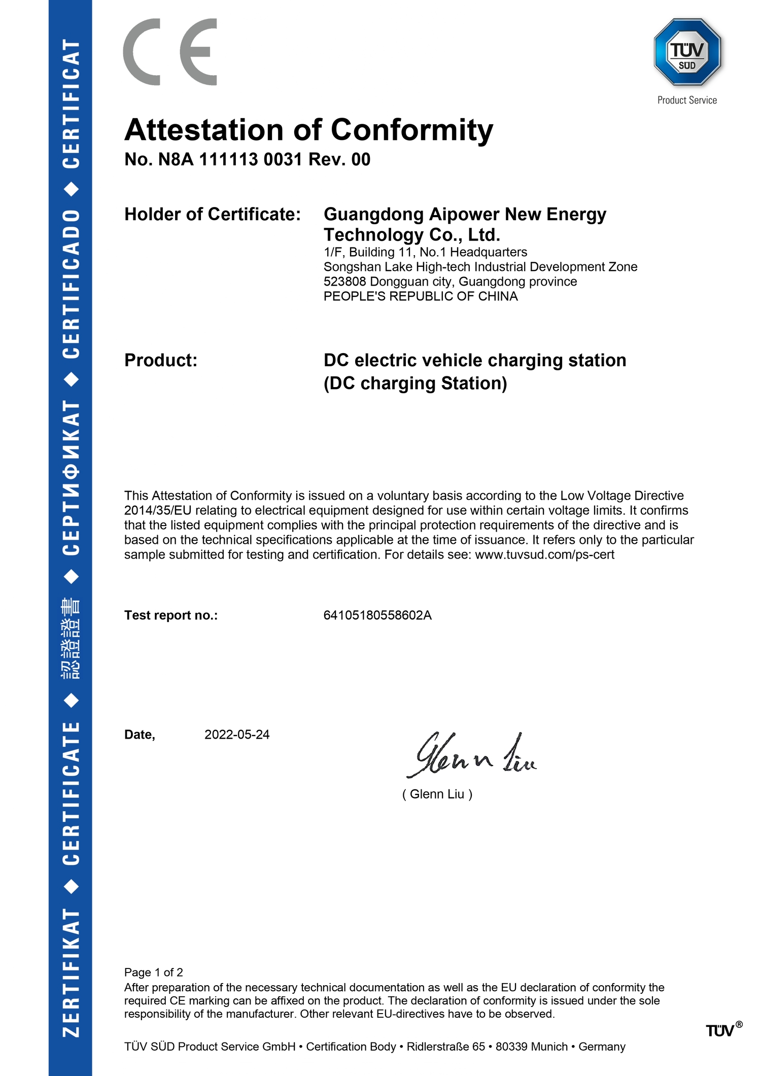 CE Certificate -LVD TUV for DC charging stations 60KW-150KW_page-0001